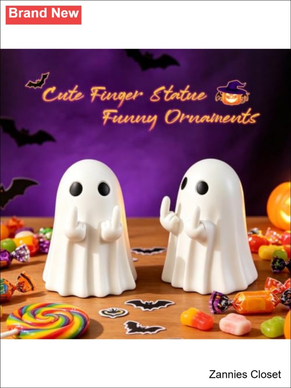 ๐ป 2Pcs Halloween Ghost Figurine, Cute Spooky Resin Ghost Statue Tabletop Home - Picture 2 of 6